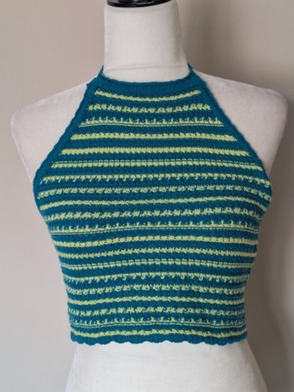 Garage Knit Crochet Striped Halter Neck Crop Top
